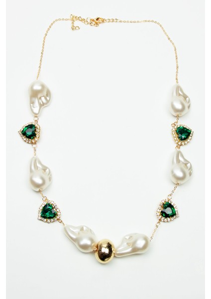 Barok Inci Yeşil Kristal Detay Kadın Kolye modelleri