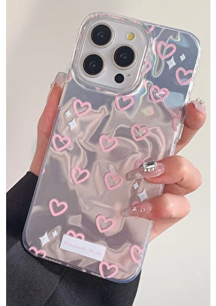 Apple iPhone 14 Pro Max Uyumlu Hologram Pembe Kalp Desenli Silikon Kılıf Darbeye Dayanıklı, Kapak fiyatları