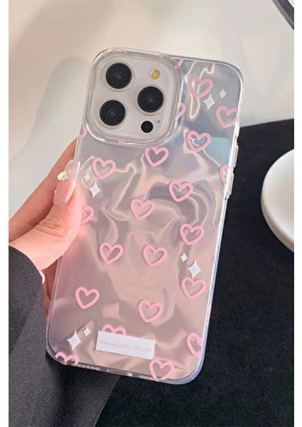 Apple iPhone 14 Pro Max Uyumlu Hologram Pembe Kalp Desenli Silikon Kılıf Darbeye Dayanıklı, Kapak modelleri