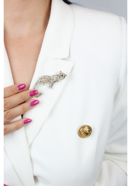 Zirkon Taşlı Leopar Broş