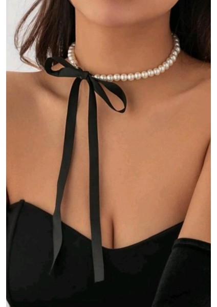 Siyah Kurdela Detay Cam Inci Kolye fiyatları