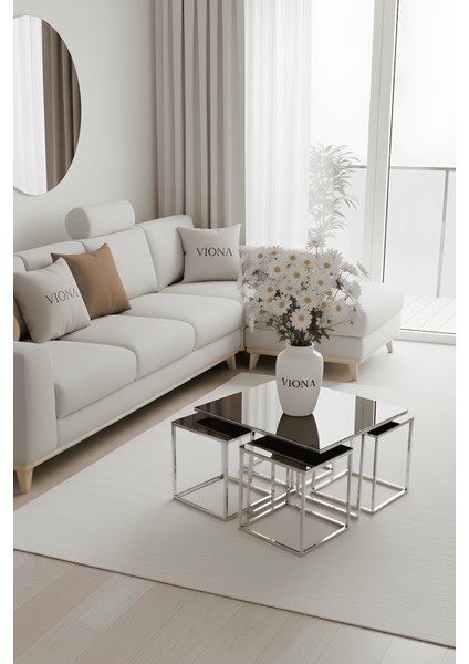 Meva 5'li Krom Kaplama Füme Aynalı Orta Sehpa & Zigon Sehpa & Yan Sehpa & Bohem Sehpa Takımı fiyatları