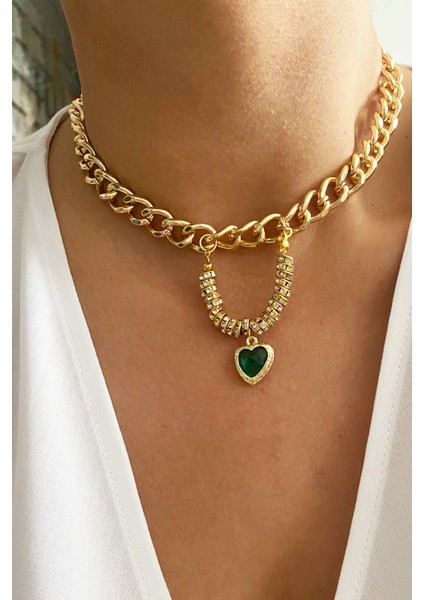 Kalp Uçlu Gold Zincir Kolye