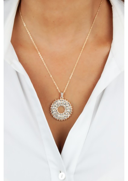 Zirkon Taşlı Büyük Yuvarlak Uçlu Ince Zincir Gold Kolye fiyatları