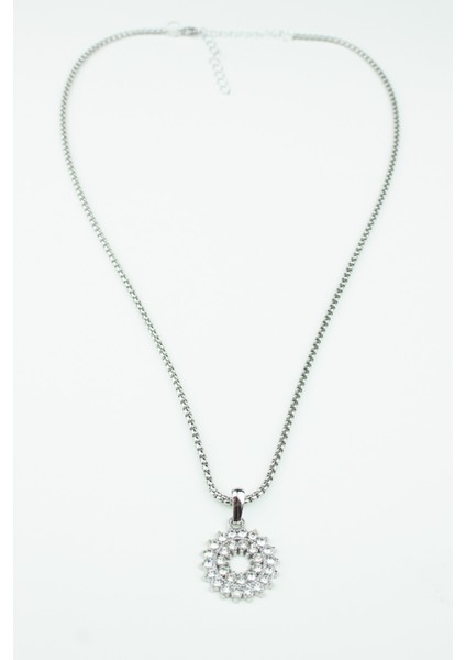 Zirkon Taşlı Küçük Yuvarlak Uçlu Gümüş Renk Çelik Kolye modelleri