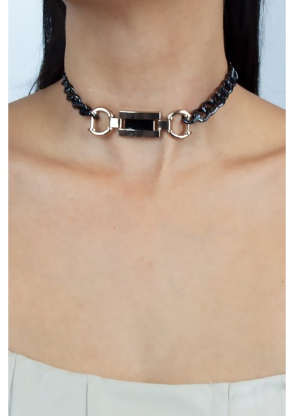 Gold Detay Siyah Zincir Tasma Kolye modelleri