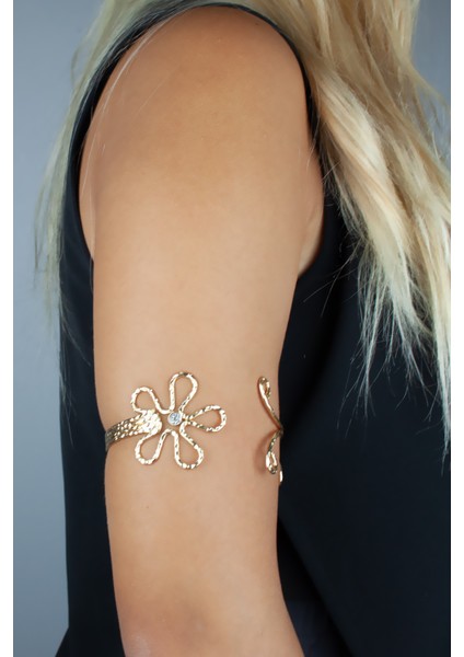 Çiçek Detaylı Gold Renk Kol Üstü Bileklik