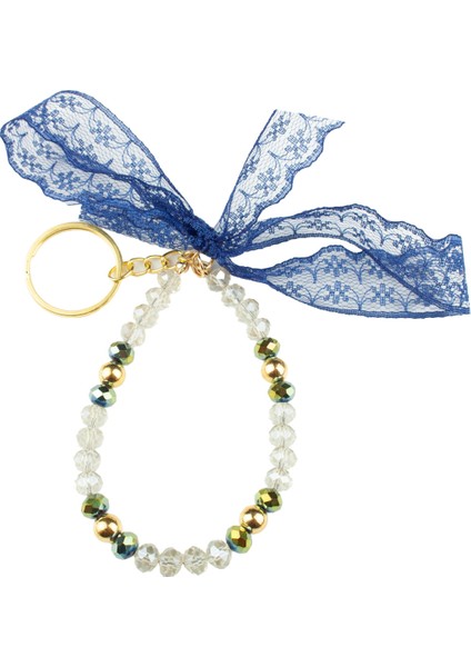 Kristal Boncuklu Dantel Fiyonk Detaylı Anahtarlık