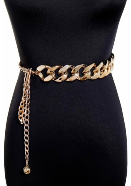 Kalın Zincir Gold Renk Kadın Kemer modelleri