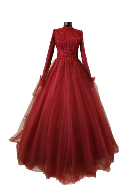 Bordo A-Line Tesettür Abiye Nişanlık fiyatları