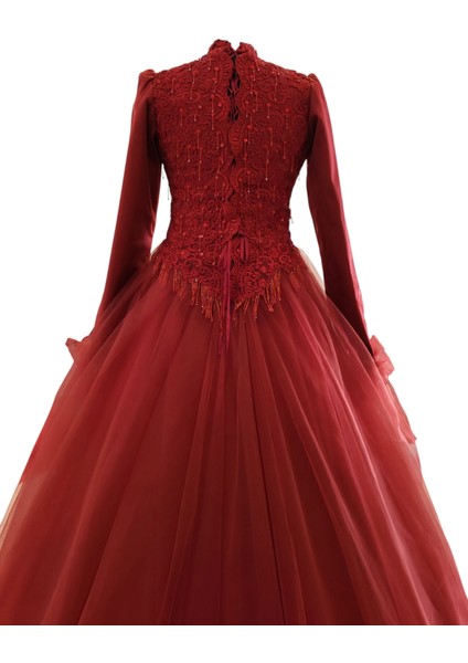 Bordo A-Line Tesettür Abiye Nişanlık fırsatları