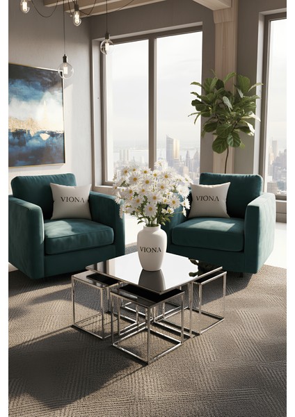 Meva 5'li Krom Kaplama Füme Aynalı Orta Sehpa & Zigon Sehpa & Yan Sehpa & Bohem Sehpa Takımı fırsatları