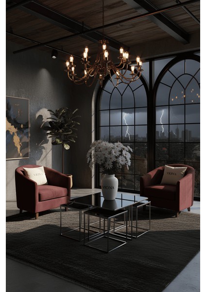 Meva 5'li Krom Kaplama Füme Aynalı Orta Sehpa & Zigon Sehpa & Yan Sehpa & Bohem Sehpa Takımı