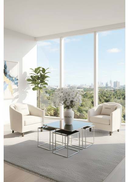 Meva 5'li Krom Kaplama Füme Aynalı Orta Sehpa & Zigon Sehpa & Yan Sehpa & Bohem Sehpa Takımı