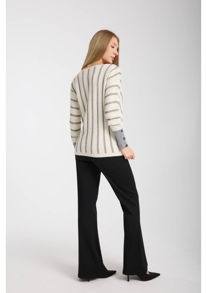 Kadın Beyaz Simli V Yaka Kazak indirimleri