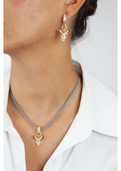 Baget Zirkon Taşlı Anka Kuş Figür Kolye Küpe Set