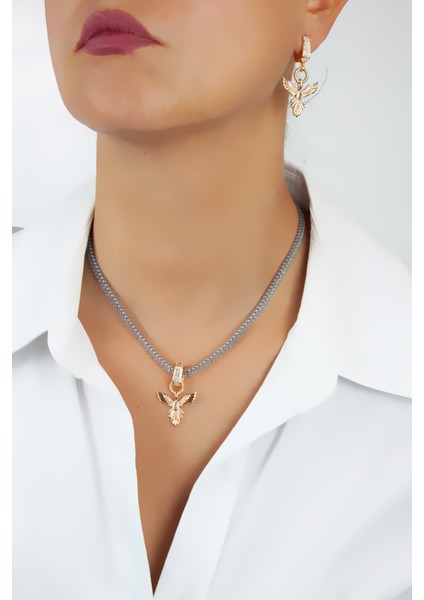 Baget Zirkon Taşlı Anka Kuş Figür Kolye Küpe Set fiyatları