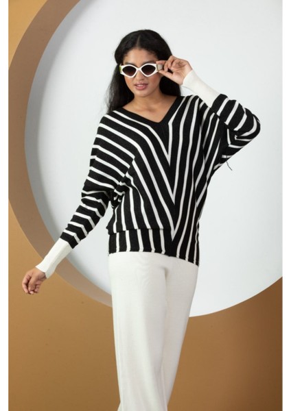 Kadın Çizgili V Yaka Triko Tunik Standart Beden 21004 fiyatları
