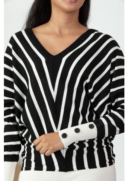 Kadın Çizgili V Yaka Triko Tunik Standart Beden 21004 modelleri