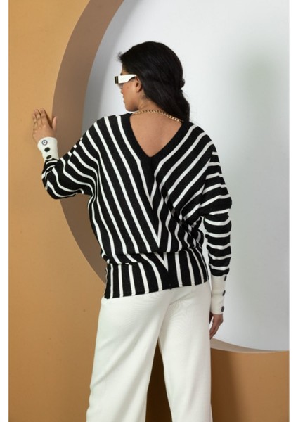 Kadın Çizgili V Yaka Triko Tunik Standart Beden 21004 fırsatları