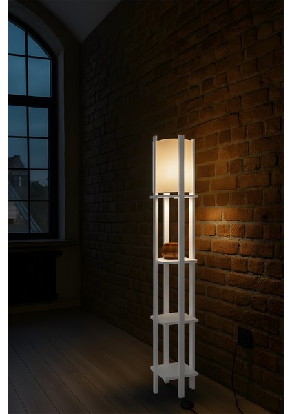 Modern Metal Gövdeli-Raflı Dekoratif Ayaklı Lambader – 22X22X145 modelleri