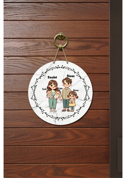 Kapı Süsü Mutlu Geniş Ailem Ahşap Baskı Kişiye Özel Tasarım