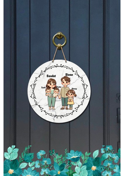 Kapı Süsü Mutlu Geniş Ailem Ahşap Baskı Kişiye Özel Tasarım modelleri