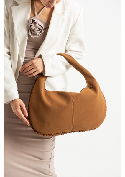 Nova Örgü Kenarlı Süet Büyük Boy El ve Omuz Çantası