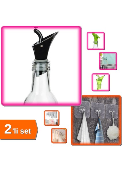 5li Ultra Güçlü Yapışkanlı Askı + 2li Dipsy Şişe Kapağı - 2li Set ZX456