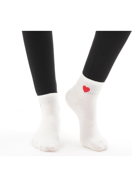 3'lü Ekru Kalp Desenli Kadın Çorap