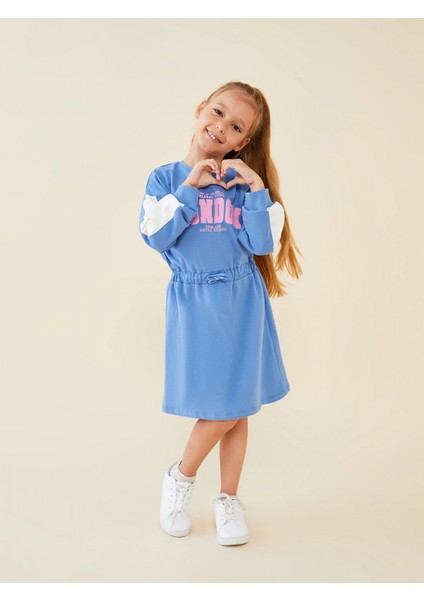 Lcw Kids Mavi Bisiklet Yaka Baskılı Uzun Kollu Kız Çocuk Elbise fiyatları