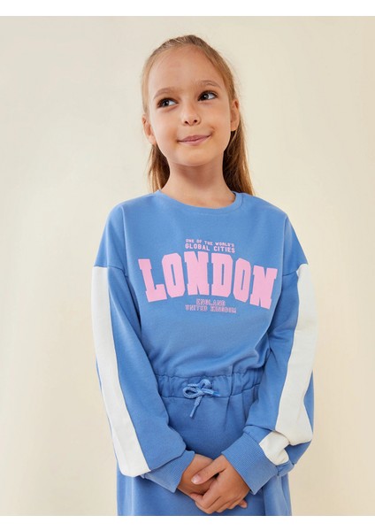 Lcw Kids Mavi Bisiklet Yaka Baskılı Uzun Kollu Kız Çocuk Elbise fırsatları