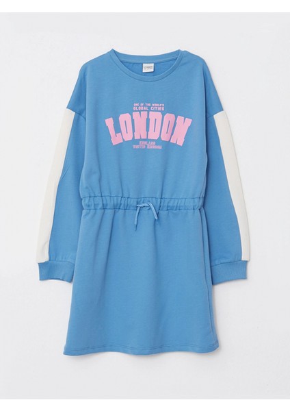 Lcw Kids Mavi Bisiklet Yaka Baskılı Uzun Kollu Kız Çocuk Elbise indirimleri