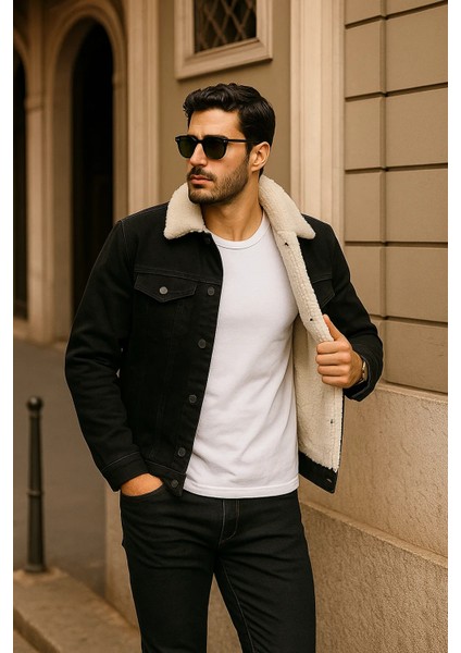 Erkek Kışlık Günlük Içi Kürk Klasik Siyah Kot Ceket modelleri