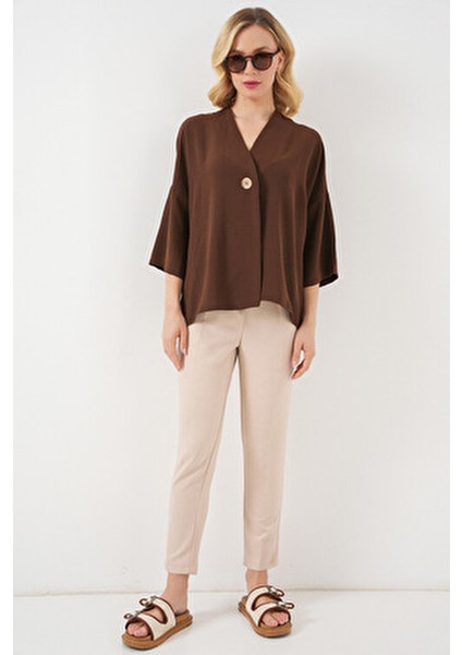 Kadın Kısa Kol Oversize Kimono 5969 - Kahverengi fiyatları