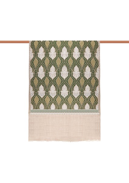 Sütlü Kahve Yeşil Taşlı Işlemeli Yün Ipek Şal modelleri