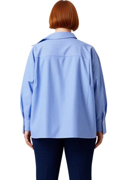 Kadın Için Asimetrik Yaka Çizgili Dokuma Gömlek Modern Şıklık ve Konforu Bir Arada Sunar Şık indirimleri