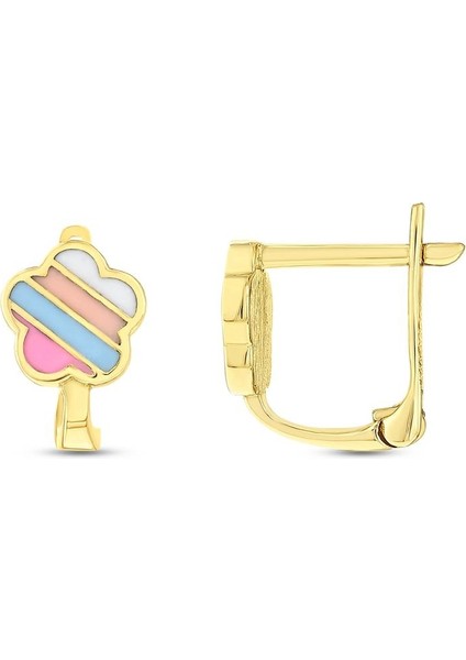 Çiçek Figürlü Altın Çocuk Küpe - 14K