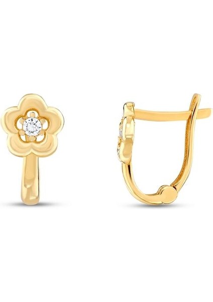 Çiçek Figürlü Altın Çocuk Küpe - 14K