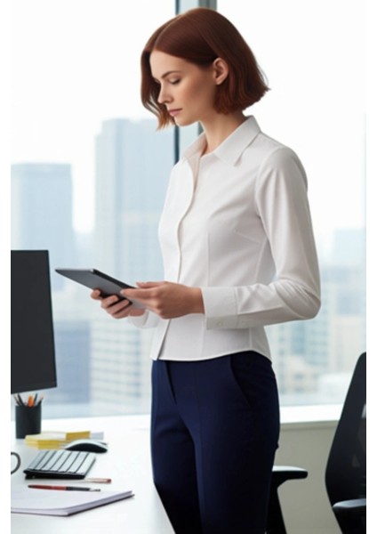 Kadın Şık Modern Kesim Uzun Kol Düz Renk Gömlek Ofis ve Günlük Kombinlere Uygun Fonksiyonel modelleri