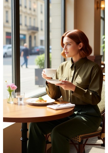 Rahat Kalıp Uzun Kollu Poplin Dokuma Çift Cepli Etek Yırtmaçlı Büyük Beden Kadın Gömlek Şık