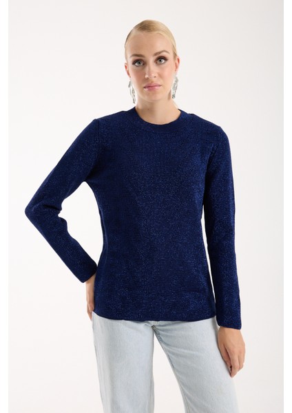 Kadın Koyu Laci Selanik Örgü Bisiklet Yaka Simli Triko Kazak fiyatları