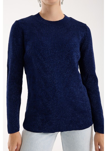 Kadın Koyu Laci Selanik Örgü Bisiklet Yaka Simli Triko Kazak fırsatları