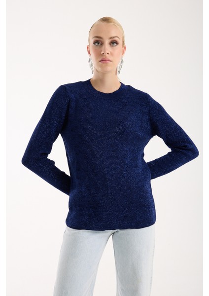 Kadın Koyu Laci Selanik Örgü Bisiklet Yaka Simli Triko Kazak indirimleri