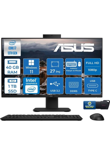 V470VAK Intelcore I7-13620H 40GB Ram 1 Tb SSD 27''fhd 100HZ 300NITS Allınone Bilgisayar+Usb Bellek