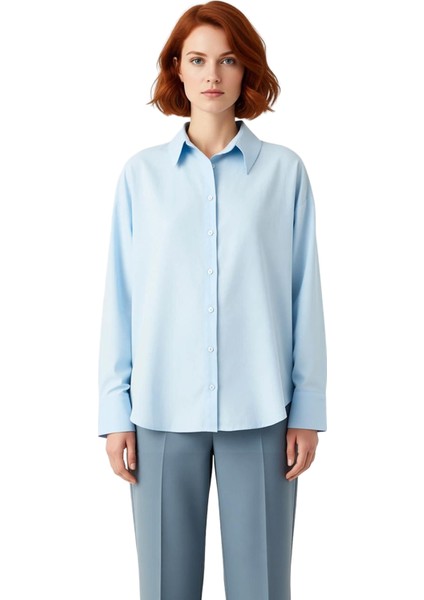 Kadın Açık Oxford Gömlek Geniş Kalıp Günlük Kullanım Fonksiyonel Dayanıklı Kaliteli Modern fırsatları