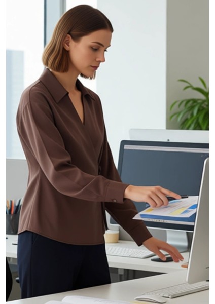 Kadın Kruvaze Bağlama Detaylı Uzun Kollu Dokuma Gömlek Modern Şıklık Fonksiyonel Dayanıklı modelleri