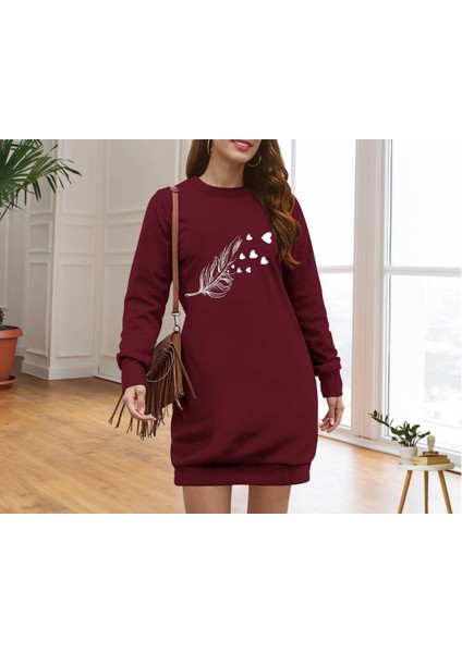 Kadın Uzun Kollu Bisiklet Yaka Desenli Viskon Iki Iplik Elbise modelleri