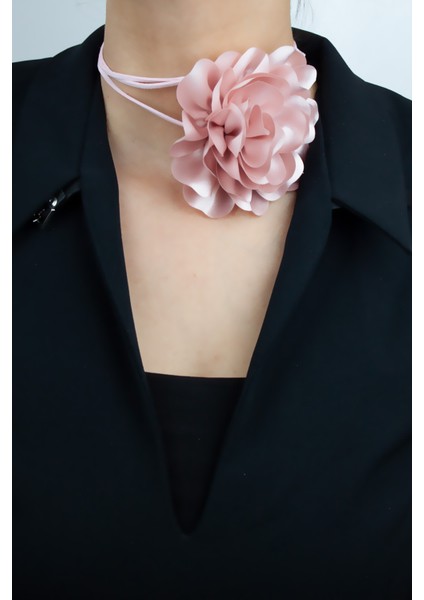 Bağcıklı Kumaş Çiçek Choker Gül Kolye fiyatları