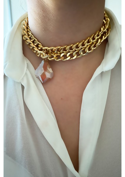 Çift Sıralı Asimetrik Kristal Uçlu Kolye fiyatları